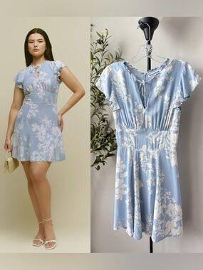 Reformation Floral Blue Mini Dress 2